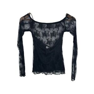 Elodie Sheer Black Floral Lace Long Sleeve Top XS Date Night Festival Goth NWT